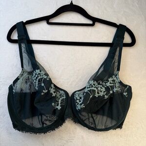 Simone Perele Embroidered Lace Underwire Bra 36G Dark Green Luxury